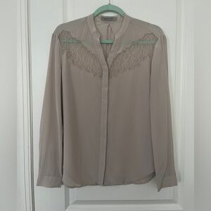 Allsaints mauve 100% silk blouse with lace Sz 2